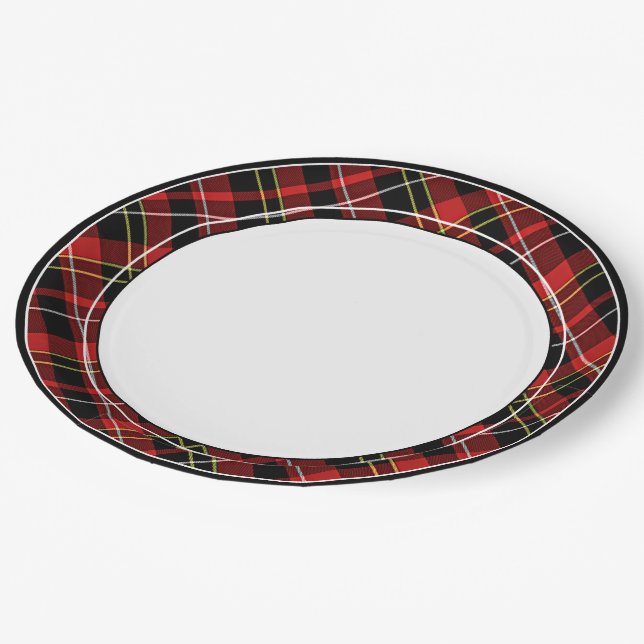 Assiettes En Carton Classique Chic Rouge Noir Jaune Blanc Tartan Motif (Angle)