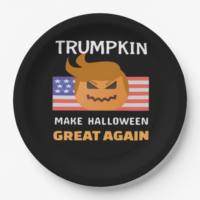 Assiettes En Carton Classique de Trumpkin d'Halloween (Devant)