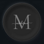 Assiettes En Carton Classique Gris Noir Monogramme Moderne Écriture No<br><div class="desc">Simple Moderne Noir Gris Monogramme Moderne Féminin Écriture Nom Assiette En Papier</div>