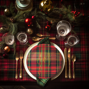 Assiettes En Carton Classique Plaid Tartan 'Joy' Calligraphie décorati