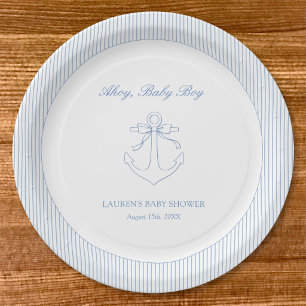 Assiettes En Carton Classique Simple Ahoy Baby Boy Élégante Douche
