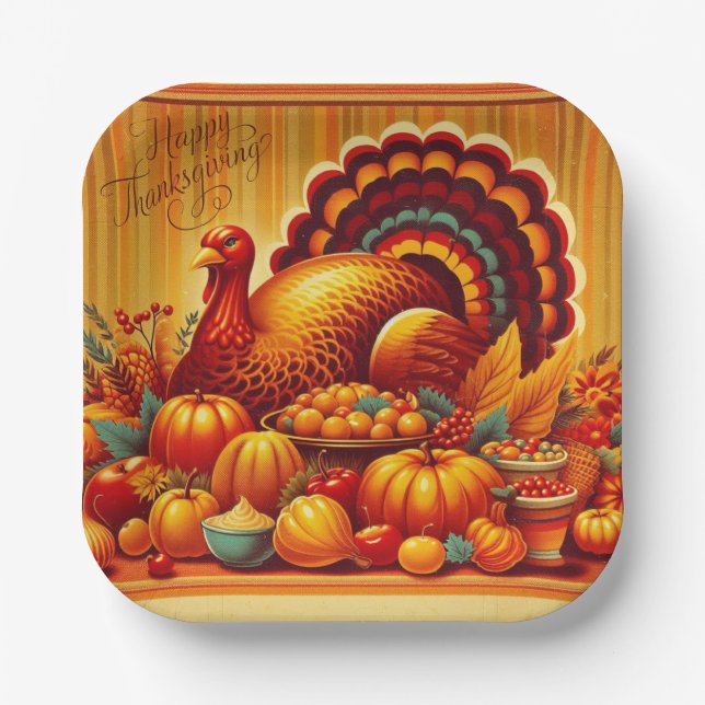 Assiettes En Carton classique/vintage Thanksgiving Turquie (Recto)