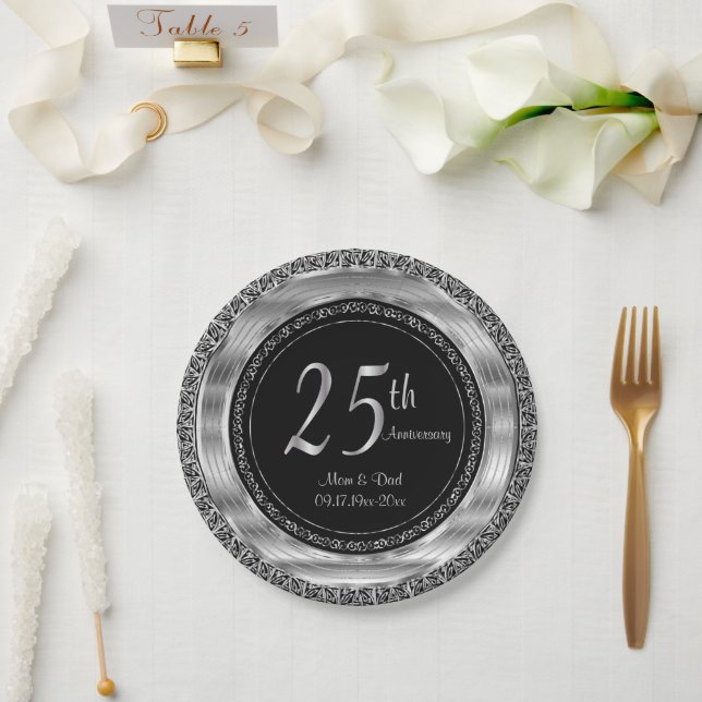 Assiettes En Carton Classy 25e anniversaire d'argent et de Mariage noi (Mariage)
