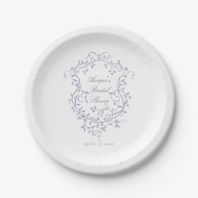 Assiettes En Carton Classy French Lavender Floral Crest Bridal Shower (Devant)