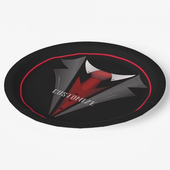 Assiettes En Carton Classy Gentleman Red Cravate 2 (Angle)