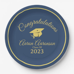 Assiettes En Carton Classy Stylish Gold on Navy Graduate Personnalisez