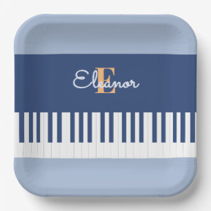 Assiettes En Carton Clavier de piano bleu Musique Touches Monogrammé F
