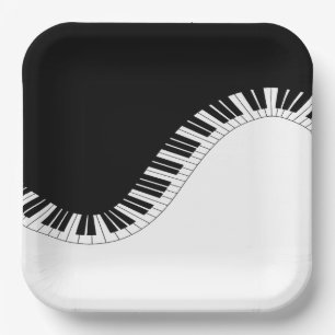 Assiettes En Carton Clavier de piano design de musique noir et blanc