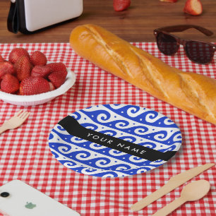 Assiettes En Carton Clé de méandre grecque, Clé de vague, Bleu, Votre
