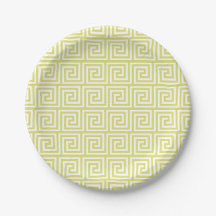 Assiettes En Carton Clé grecque jaune Motif