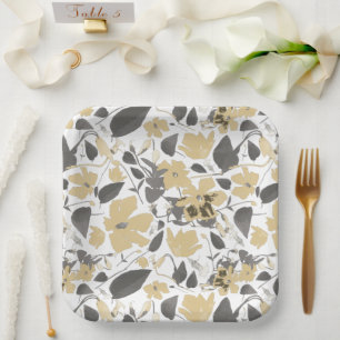 Assiettes En Carton Clematis Fleurs Gris Jaune Botanique