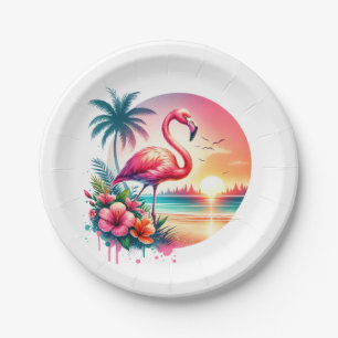 Assiettes En Carton Clipart coucher de soleil Flamant rose rose