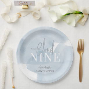 Assiettes En Carton Cloud 9 Blue Sky Watercolor Boy Baby shower