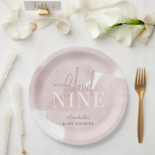 Assiettes En Carton Cloud 9 Ciel rose Aquarelle Baby shower fille