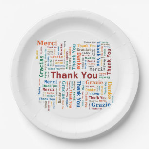 Assiettes En Carton Cloud Merci Word - 5 langues - Multicolore