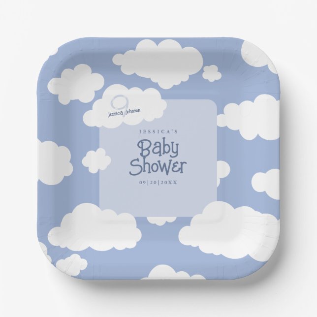 Assiettes En Carton Cloud Neuf 9 Baby showers Cute Carré Whimsical (Recto)
