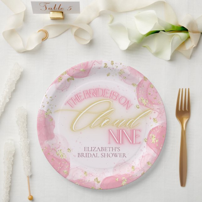 Assiettes En Carton Cloud Nine 9 Glow Rose Gold Pailleté Baby Shower M (Mariage)