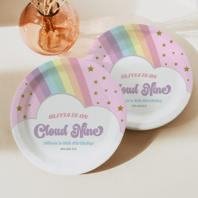 Assiettes En Carton Cloud Nine Rainbow et Stars 9e fête d'anniversaire (Créateur téléchargé)