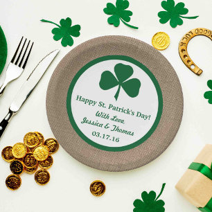 Assiettes En Carton Clover vert & Burlap St. Patrick's Day