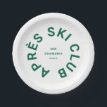 Assiettes En Carton Club Après Ski Crest de la station de ski Winter G<br><div class="desc">Club Après Ski, crest de la station de ski winter green, assiettes en papier. Personnalisez avec l'année de votre voyage de ski, le nom de la station de ski et le lieu. Parfait pour un voyage de ski de groupe ou pour une fête de bachelor ou bachelorette sur le thème...</div>