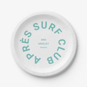 Assiettes En Carton Club Après Surf Turquoise Crest Social Surfeurs