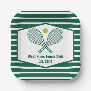 Assiettes En Carton Club de Tennis à Rayures Vertes Fête Personnalisée