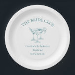 Assiettes En Carton Club Social de Cocktail Personnalisé pour Enterrem<br><div class="desc">Célébrez la future mariée avec ces assiettes en papier chic et personnalisées ! Personnalisables avec le nom de la mariée et le lieu de l'événement, elles constituent l'ajout idéal à votre week-end de célibataire ou à votre fête de mariage. Le design intemporel bleu sur crème ajoute une touche d'élégance à...</div>