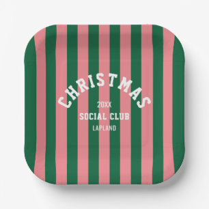 Assiettes En Carton Club social de Noël Vert rose bonbons rayures
