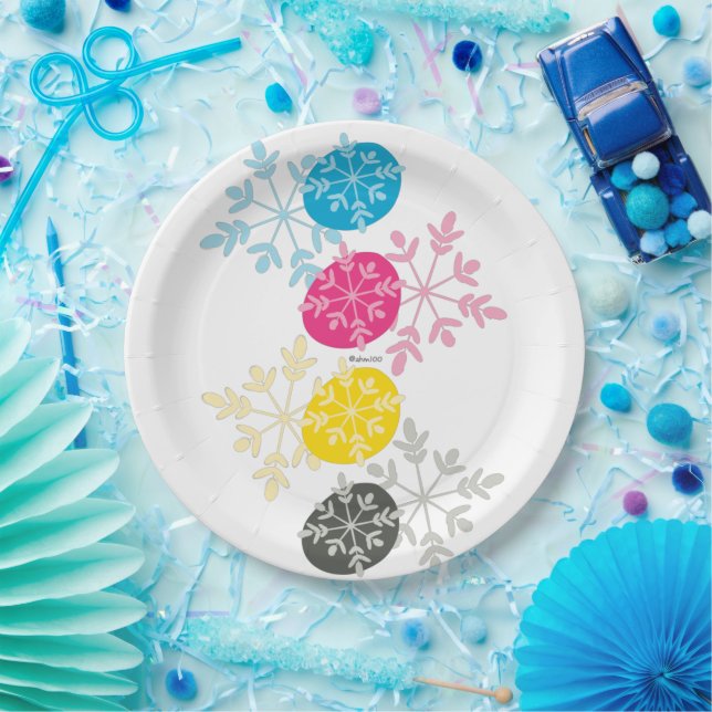 Assiettes En Carton CMYK Snowflakes (Fête)