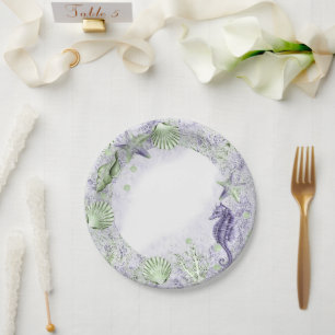 Assiettes En Carton Coastal Chic Parti vert pourpre et citron vert