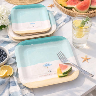 Assiettes En Carton Coastal Watercolor Beach Umbrella Paper Plates