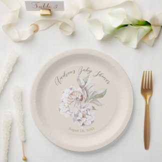 Assiettes En Carton Coastal Watercolor Shells and Floral Baby Shower