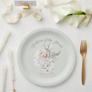 Assiettes En Carton Coastal Watercolor Shells and Floral Baby Shower