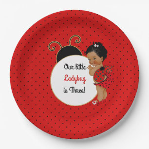 Assiettes En Carton Coccinelle Afro-Américaine Bébé Fille Rouge & Noir