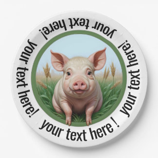 Assiettes En Carton cochon mignon avec votre texte ! Vous pouvez chang