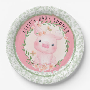 Assiettes En Carton Cochon rose de mignon fille Baby shower personnali