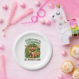 Assiettes En Carton Cockapoo Saint-Patrick Pot d'or Chien Chanceux