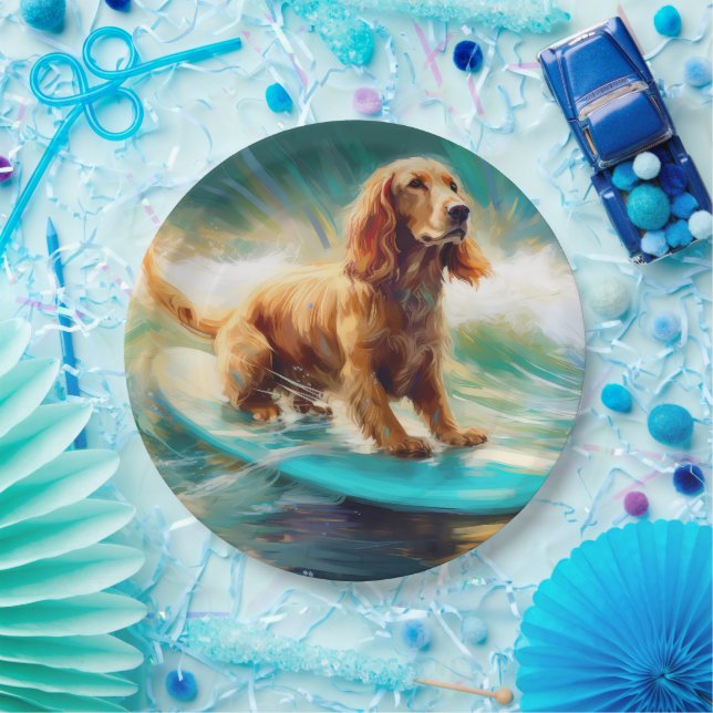 Assiettes En Carton Cocker Spaniel Beach Surf Peinture (Fête)