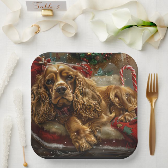 Assiettes En Carton Cocker Spaniel Chien Festif de Noël (Mariage)