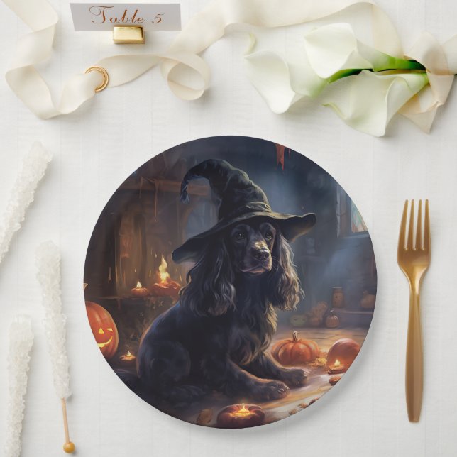 Assiettes En Carton Cocker Spaniel Citrouilles Halloween effrayant (Mariage)