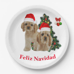 Assiettes En Carton Cocker spaniel Feliz Navidad