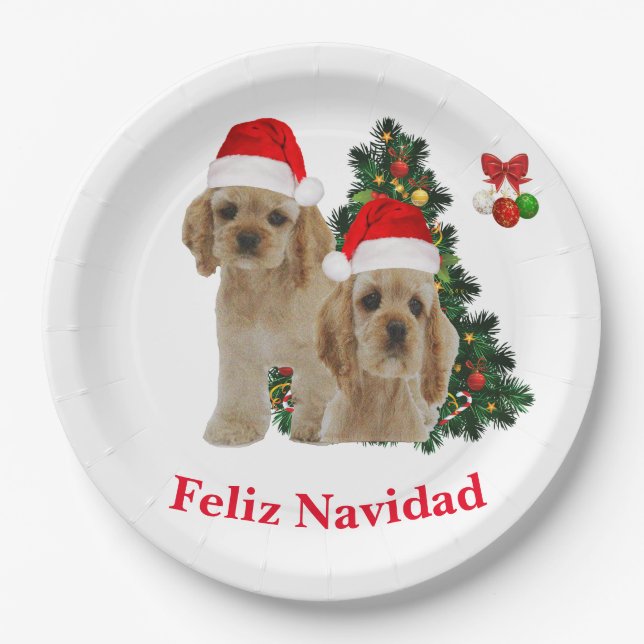 Assiettes En Carton Cocker spaniel Feliz Navidad (Devant)