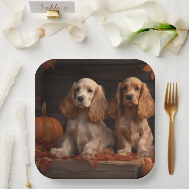 Assiettes En Carton Cocker Spaniel Puppy Automne Citrouille de plaisir (Mariage)