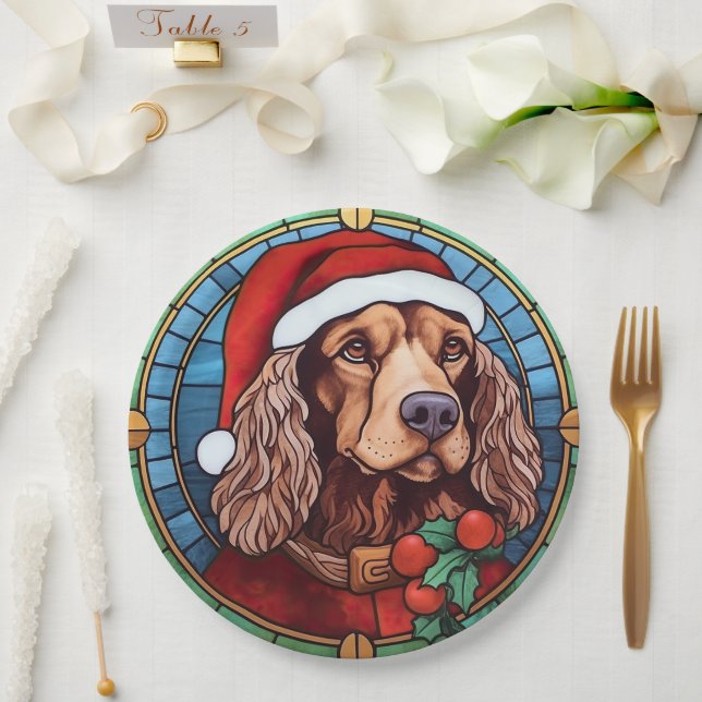 Assiettes En Carton Cocker Spaniel Vitrail de Noël (Mariage)