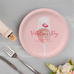 Assiettes En Carton Cocktail de la Saint-Valentin Rose Rosé  