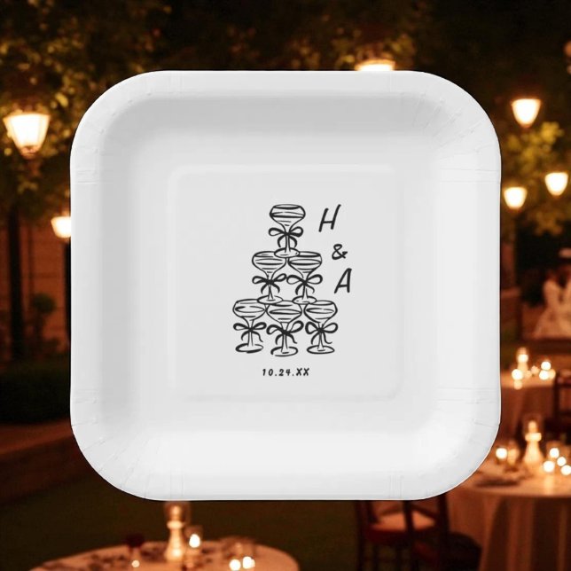 Assiettes En Carton Cocktail de mariage tour de champagne fantaisiste (Créateur téléchargé)