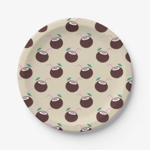 Assiettes En Carton Cocktail de noix de coco avec motif de paille - Pl