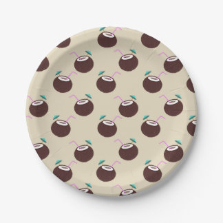 Assiettes En Carton Cocktail de noix de coco avec motif de paille - Pl