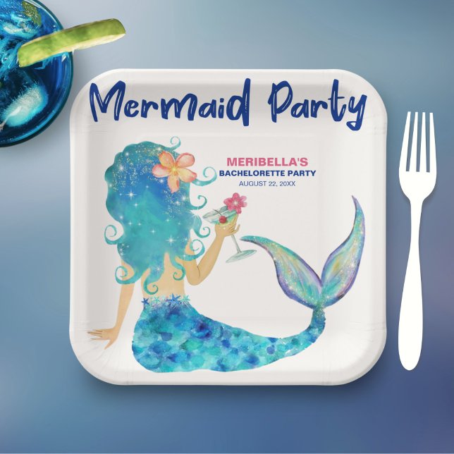 Assiettes En Carton Cocktail Mermaid Minimalist Beach Bachelorette (Créateur téléchargé)