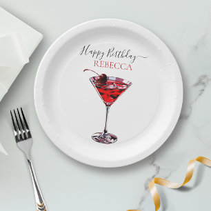 Assiettes En Carton Cocktail Party Cerise Martini Joyeux Anniversaire